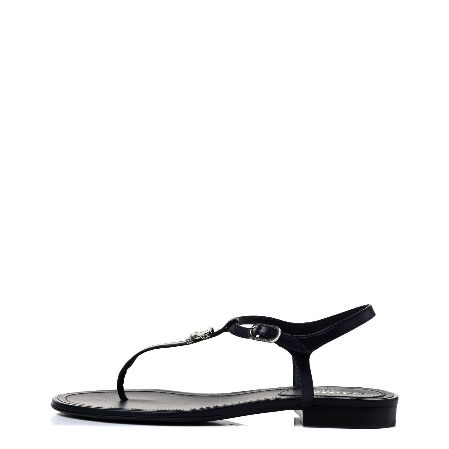Chanel Lambskin Crystal CC Thong Sandals 38 Navy Blue 1 of 8