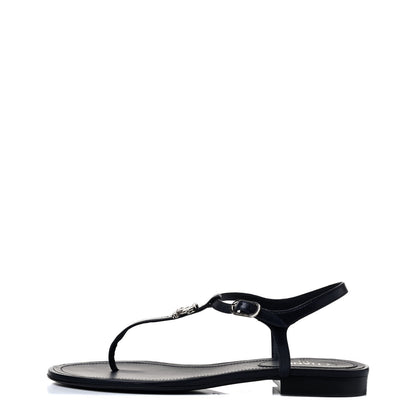 Chanel Lambskin Crystal CC Thong Sandals 38 Navy Blue 1 of 8