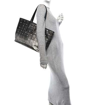 MCM Visetos Anya Zip Top Shopper Tote Black Silver 2 of 11
