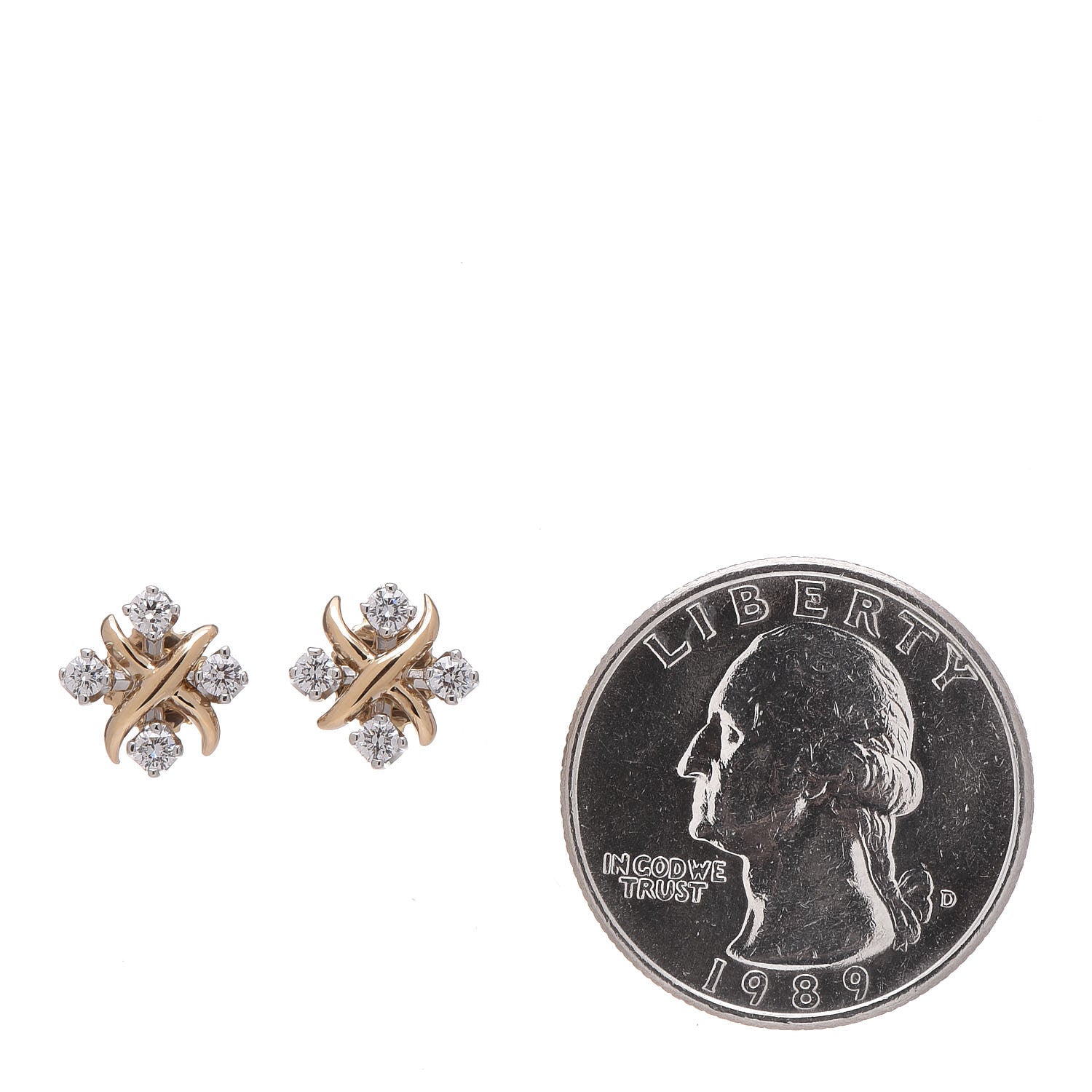Tiffany Platinum 18K Yellow Gold Diamond Schlumberger Lynn Earrings 2 of 4