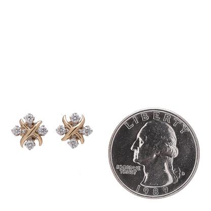 Tiffany Platinum 18K Yellow Gold Diamond Schlumberger Lynn Earrings 2 of 4