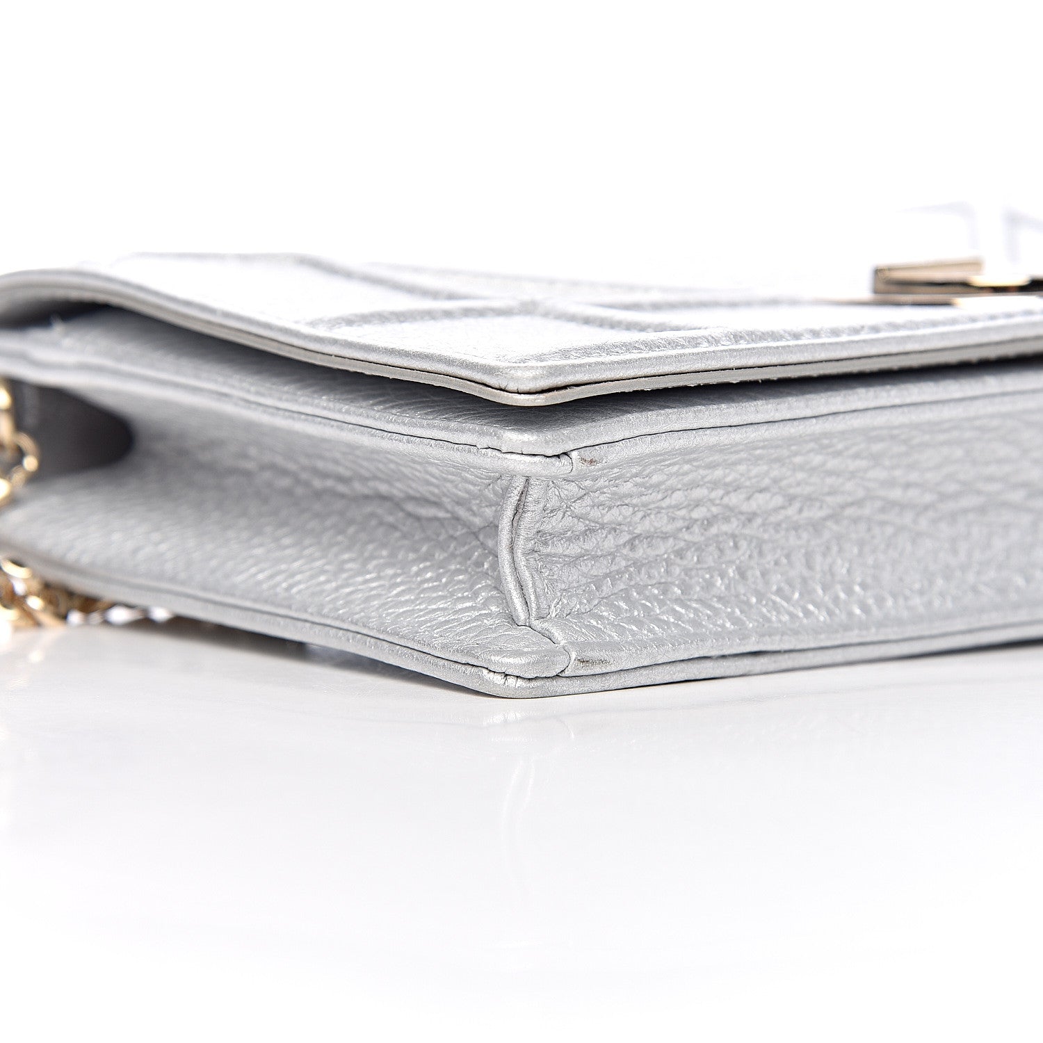 Christian Dior Metallic Grained Calfskin Diorama Wallet on Chain Pouch Silver 9 of 10