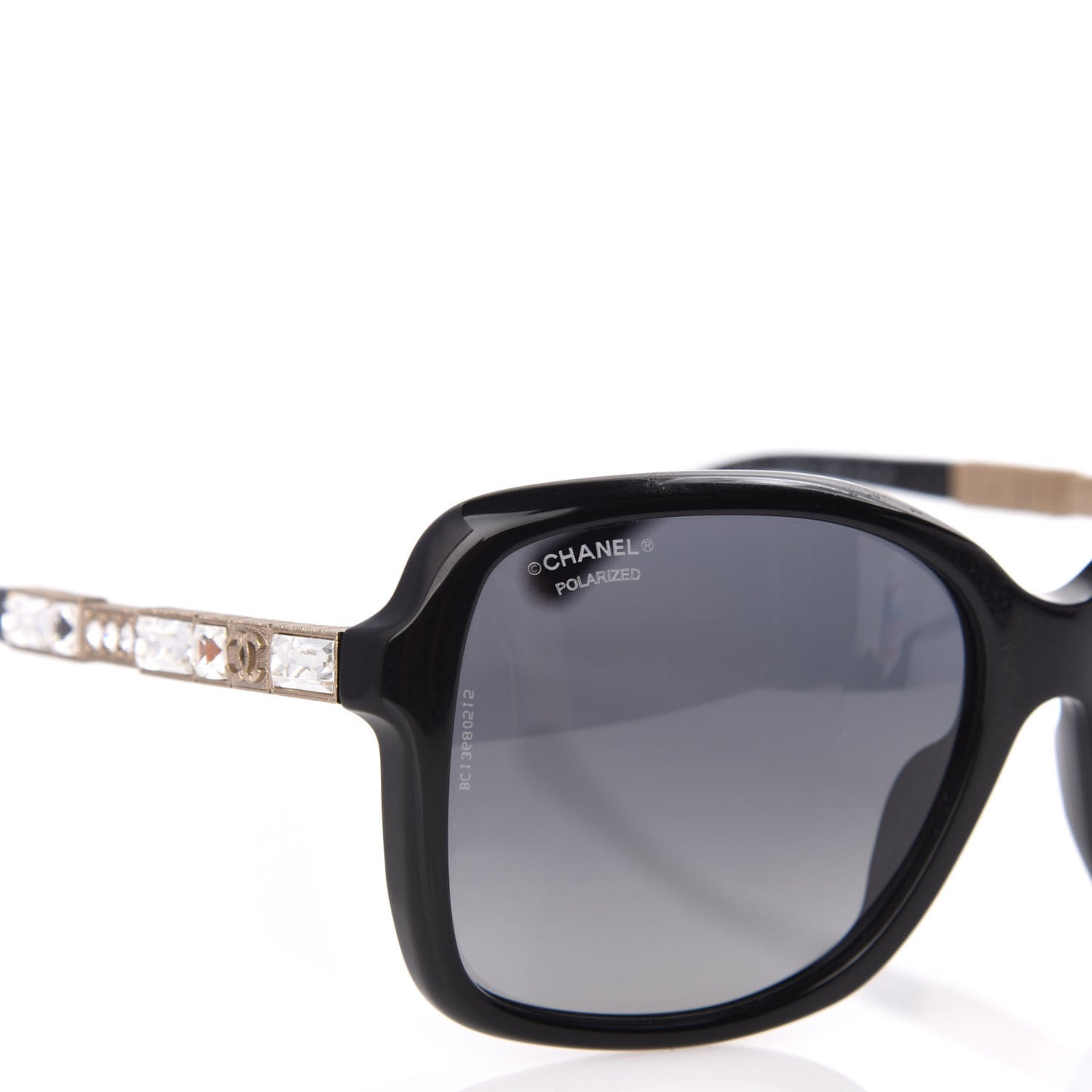 Crystal Baguette Polarized Square Sunglasses 5308-B Black