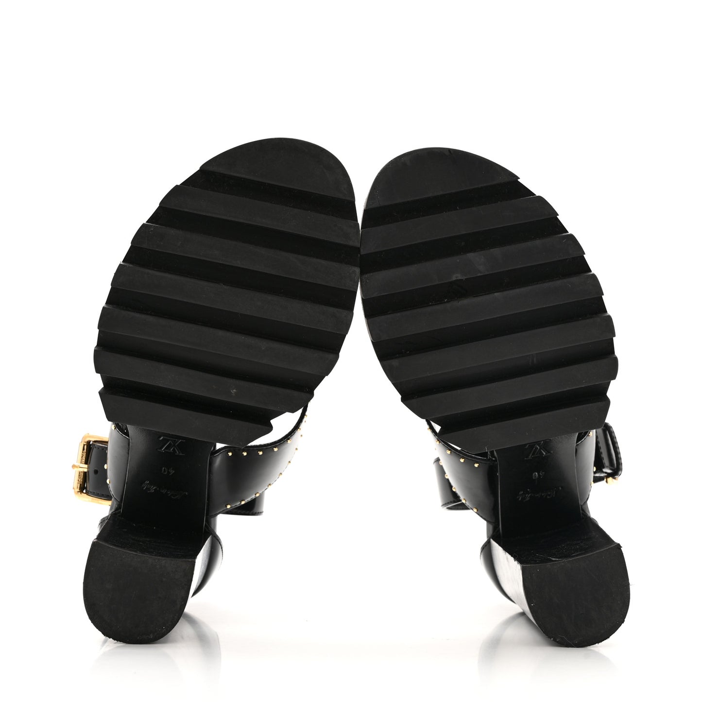 Patent Calfskin Monogram Studded Star Trail Sandal 40 Black