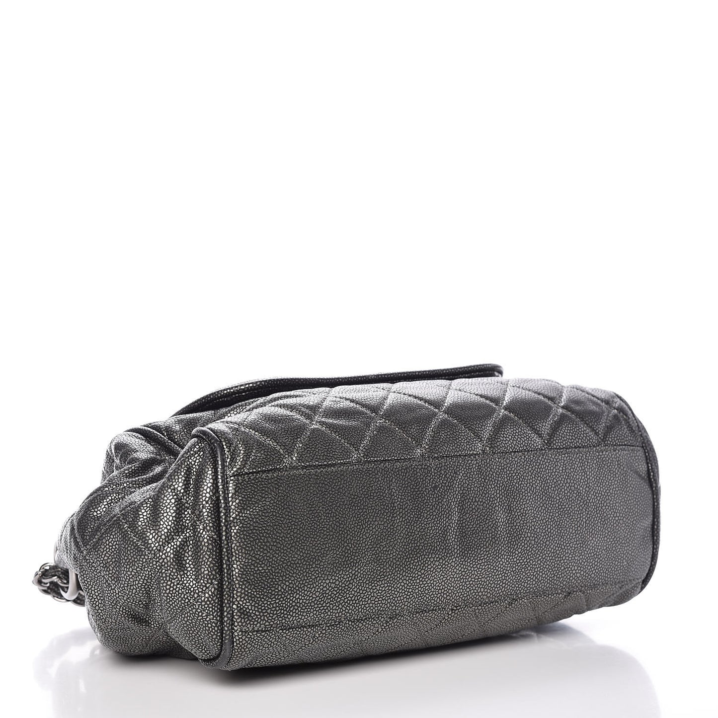Metallic Caviar Quilted Timeless Accordion Flap Dark Silver