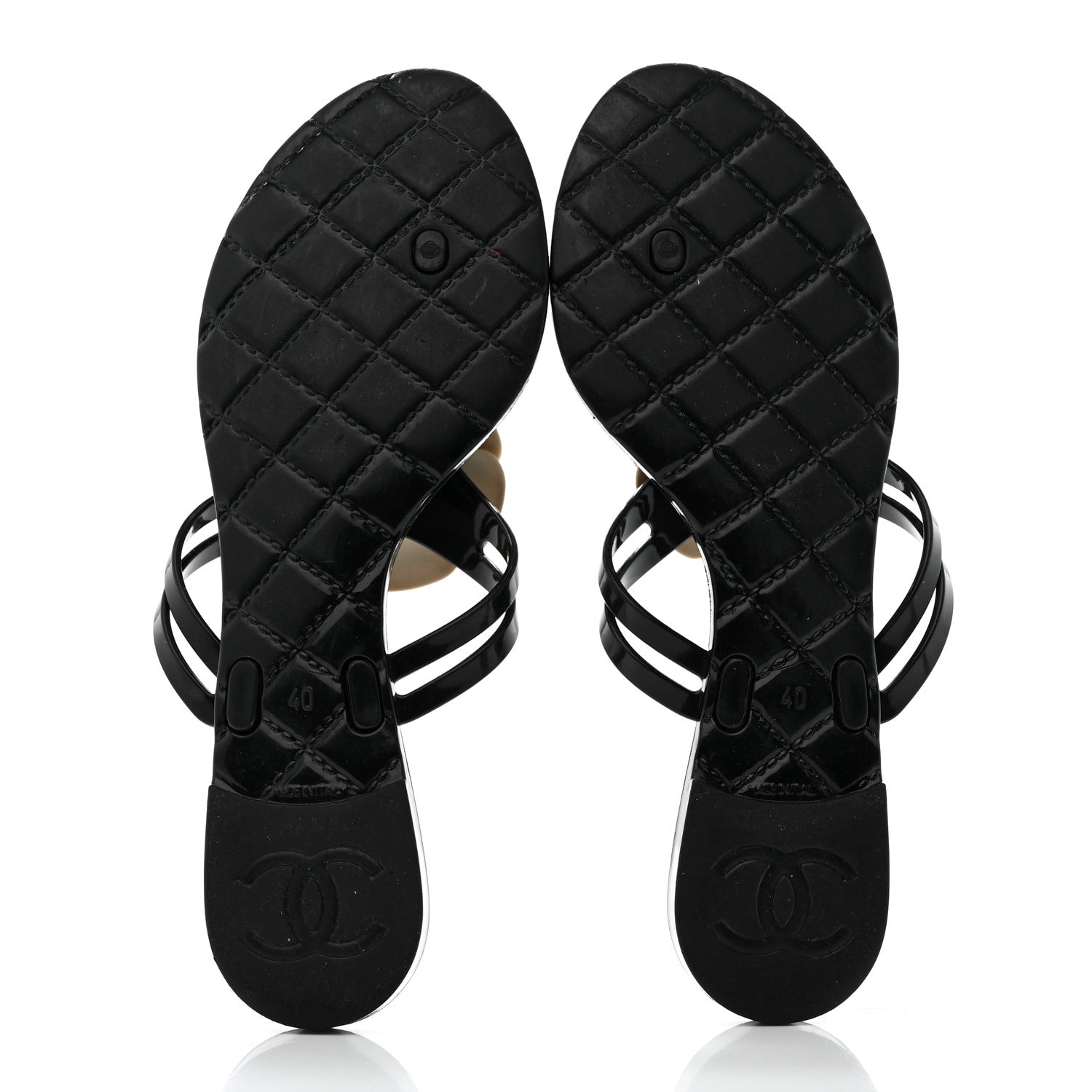 Chanel Jelly Camellia Thong Sandals 40 Black Ivory 5 of 8
