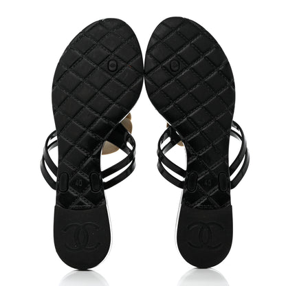 Chanel Jelly Camellia Thong Sandals 40 Black Ivory 5 of 8