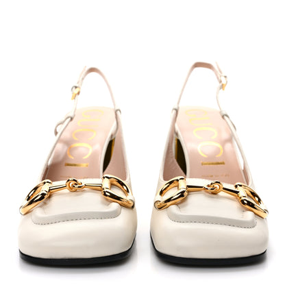 Gucci Malaga Kid Horsebit 75mm Slingback Pumps 38 Mystic White 2 of 9