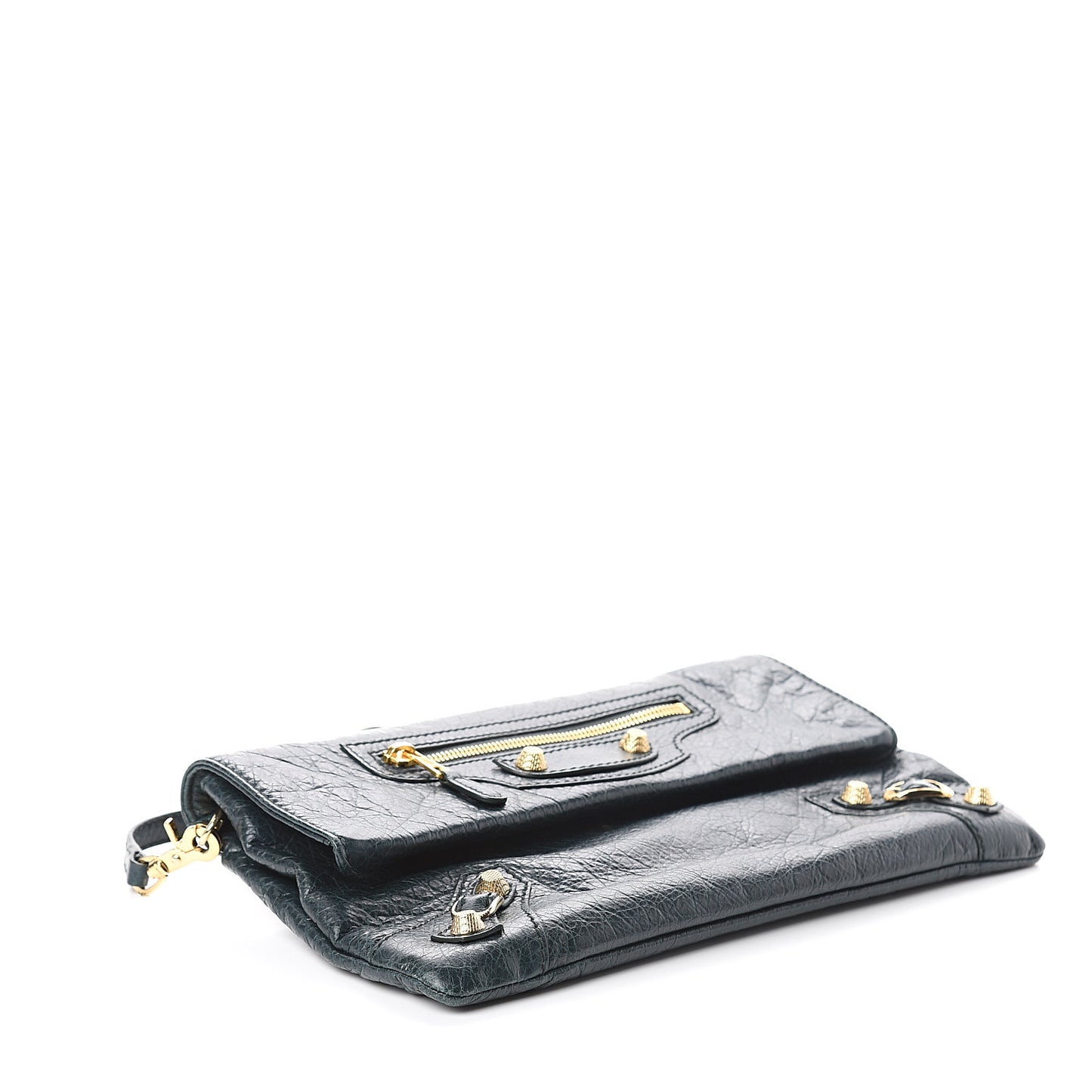 Agneau Giant 12 Gold Hardware Envelope Strap Clutch Vert Pinede