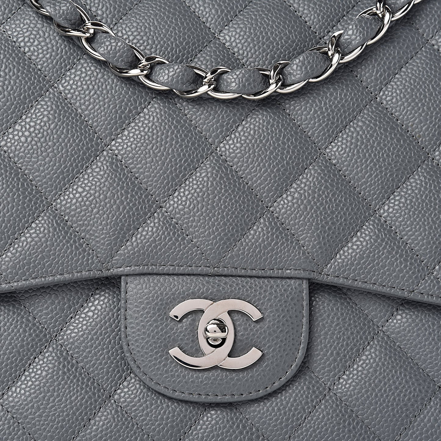 Caviar Quilted Jumbo Single Flap Grey