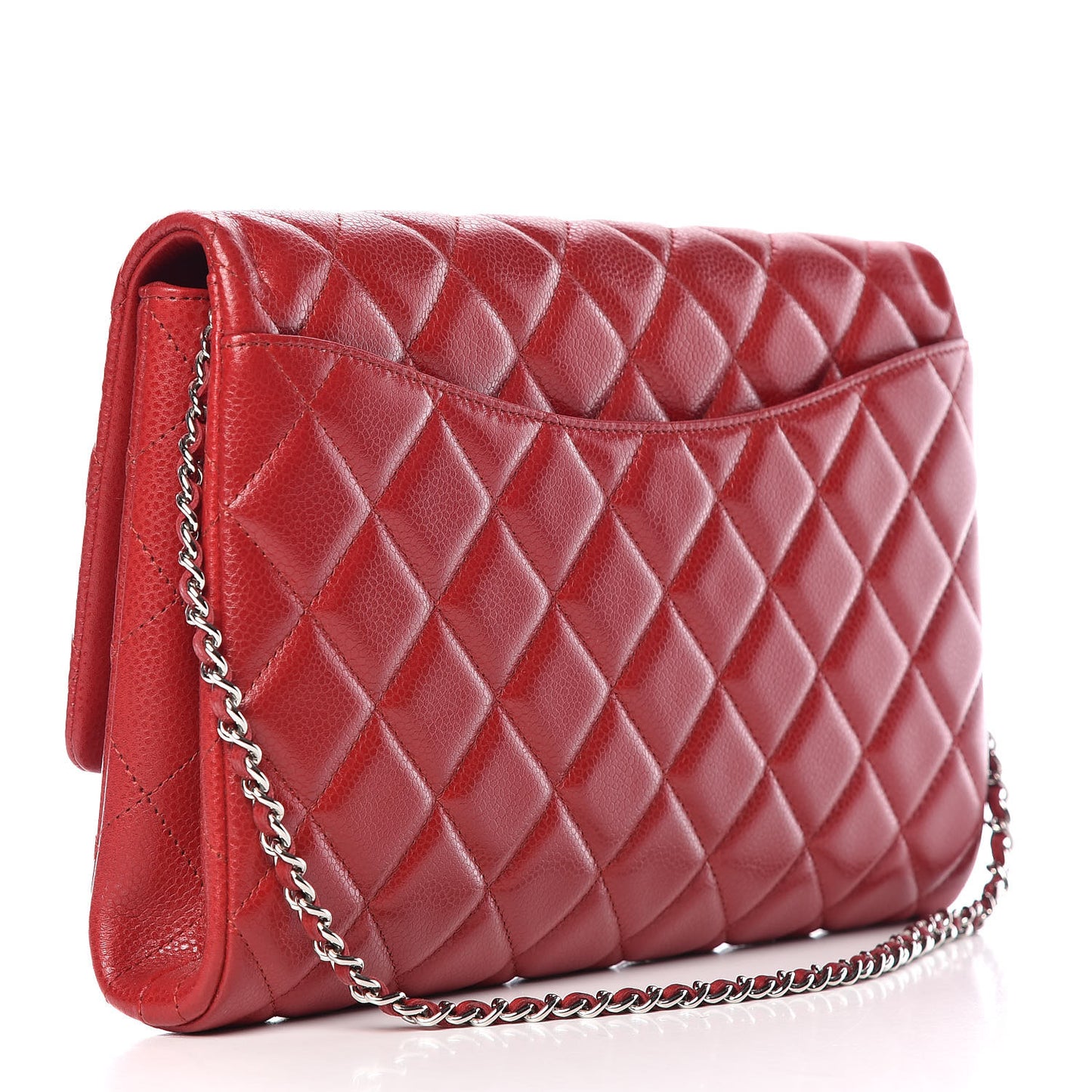 Caviar Quilted Clutch With Chain Flap Dark Red