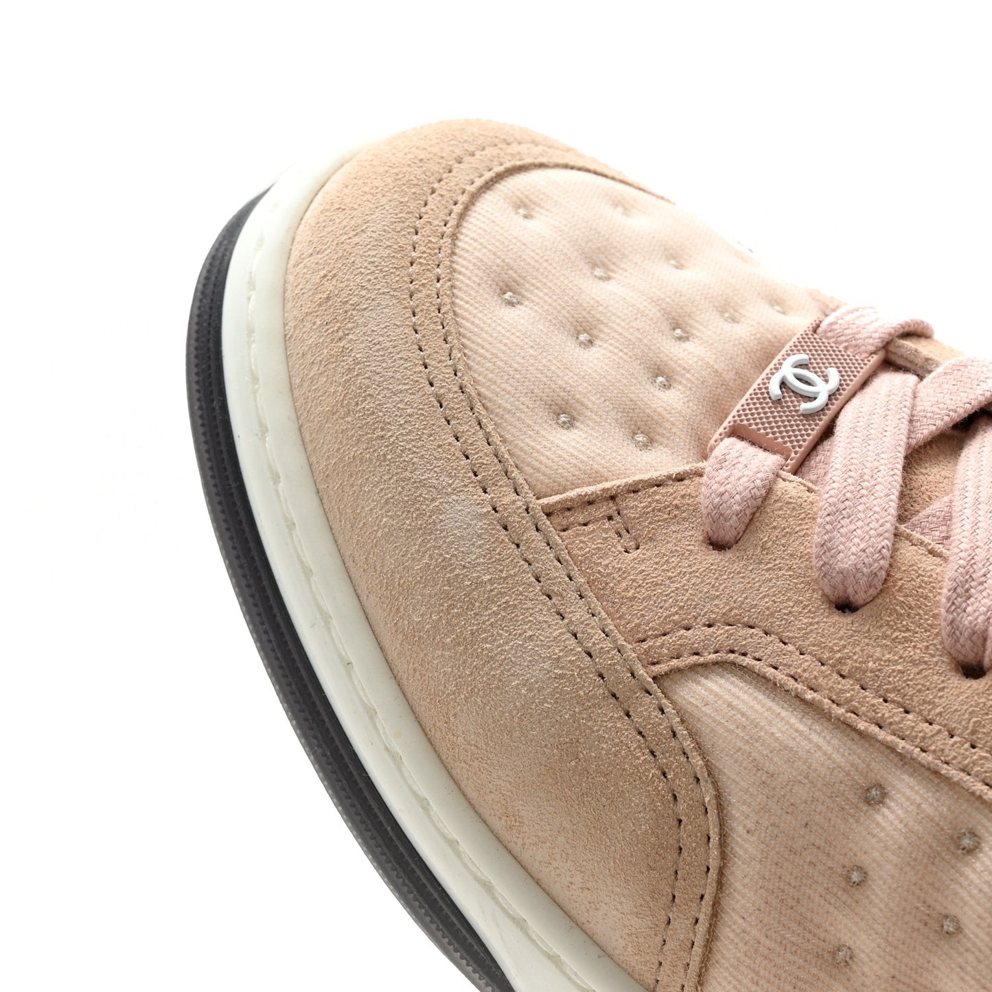 Fabric Suede Calfskin Logo Sneakers 36 Beige Pink