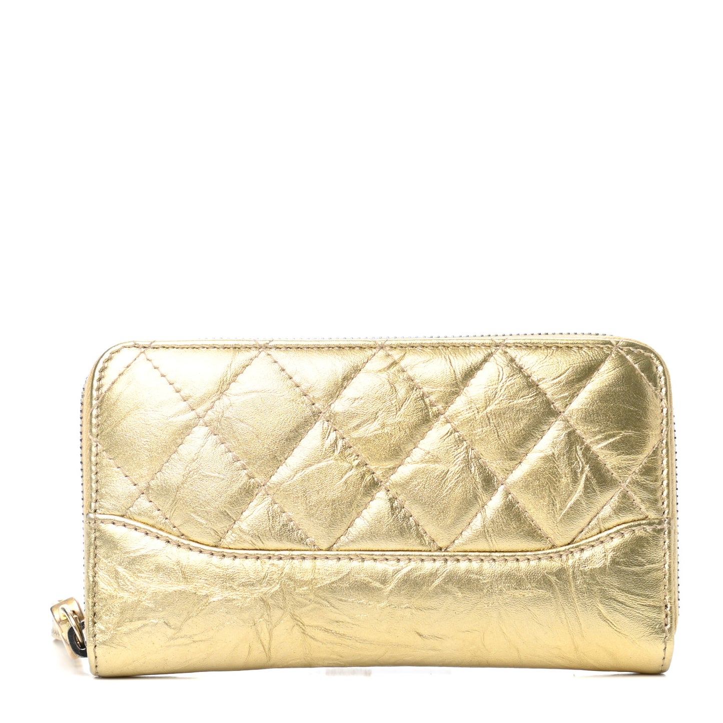 Metallic Aged Calfskin Quilted Small Gabrielle Zip Around Wallet Gold