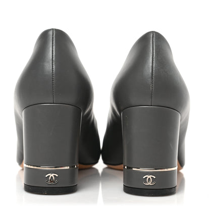 Chanel Lambskin Patent Cap Toe Pumps 41 Gey Black 5 of 8