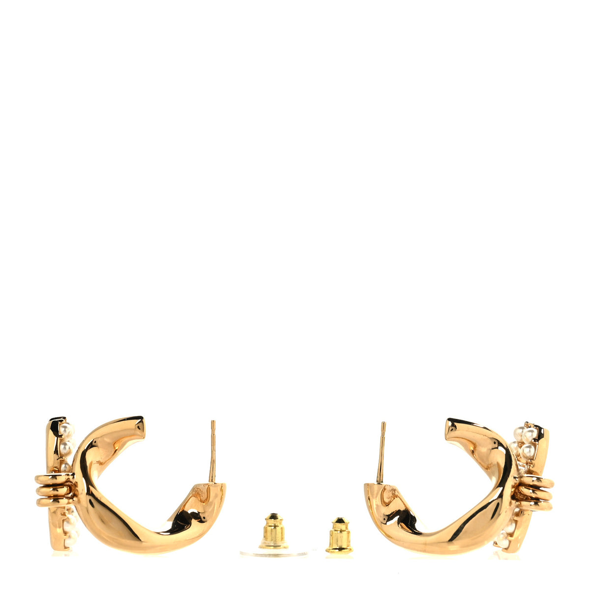Chanel Metal Crystal Pearl CC Pendant Earrings Gold 3 of 4
