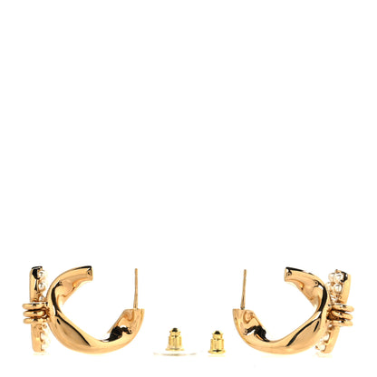 Chanel Metal Crystal Pearl CC Pendant Earrings Gold 3 of 4