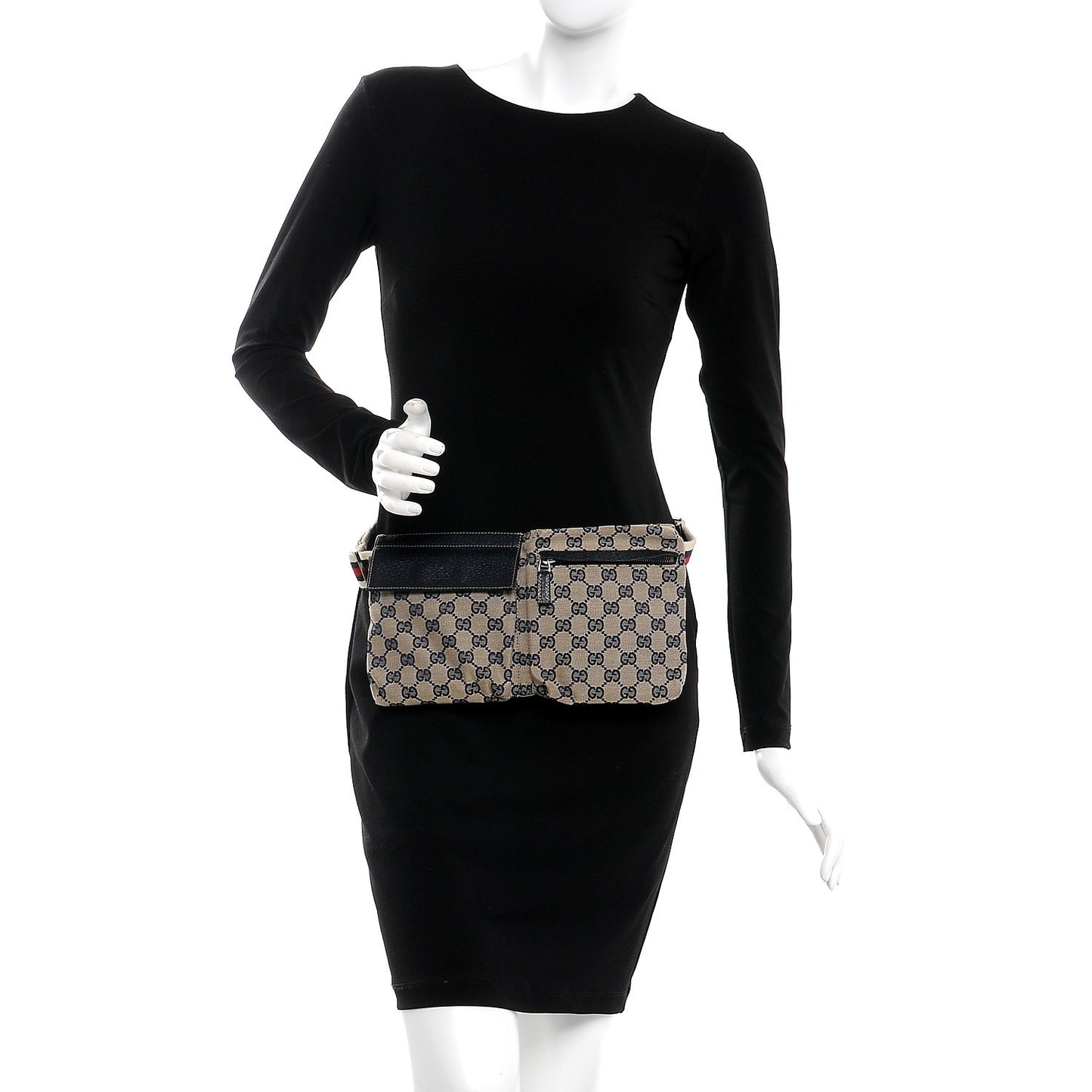 GG Monogram Web Double Pocket Belt Bag Navy