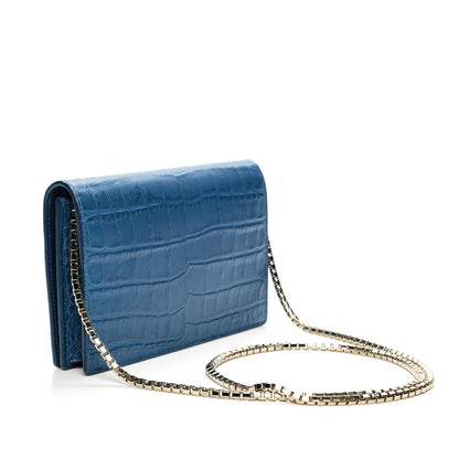 Balenciaga Calfskin Crocodile Embossed Classic Gold Hardware Wallet on Chain Bleu Marine 3 of 7