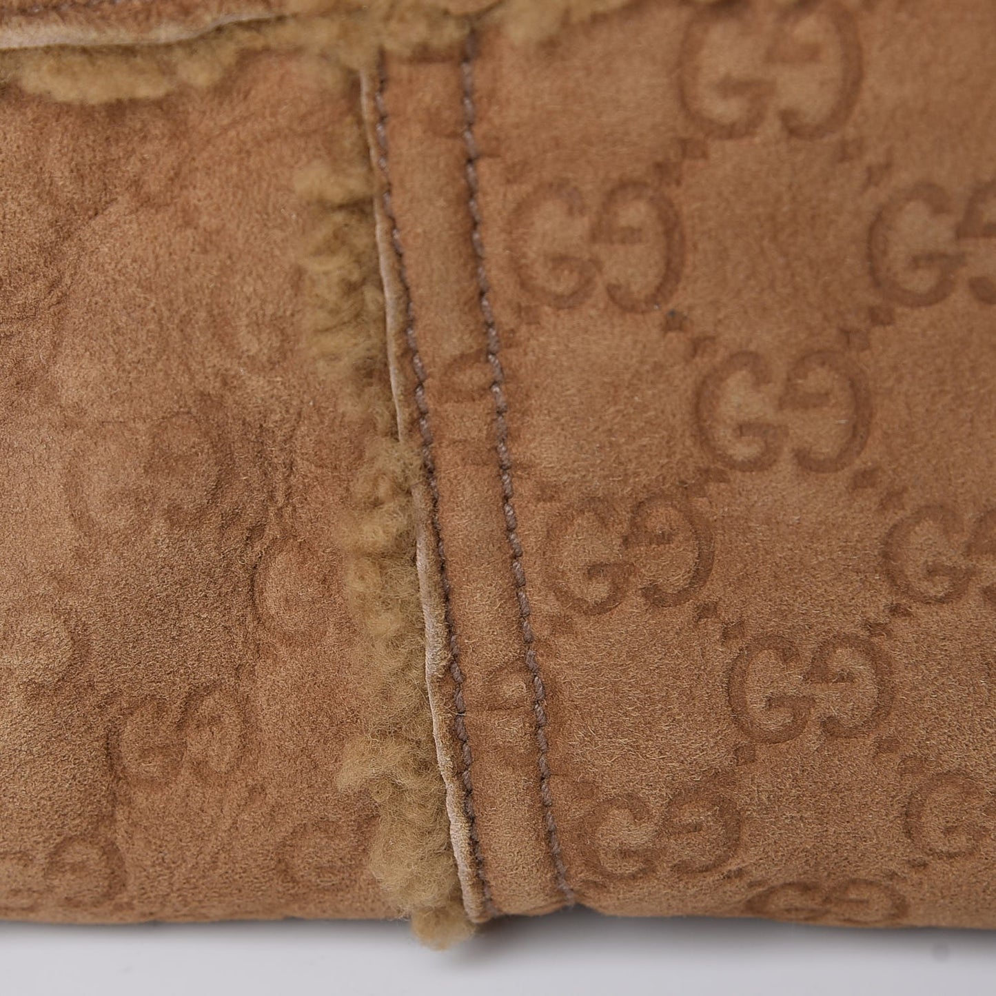 Suede Shearling Guccissima Large Jolicoeur Tote Tan