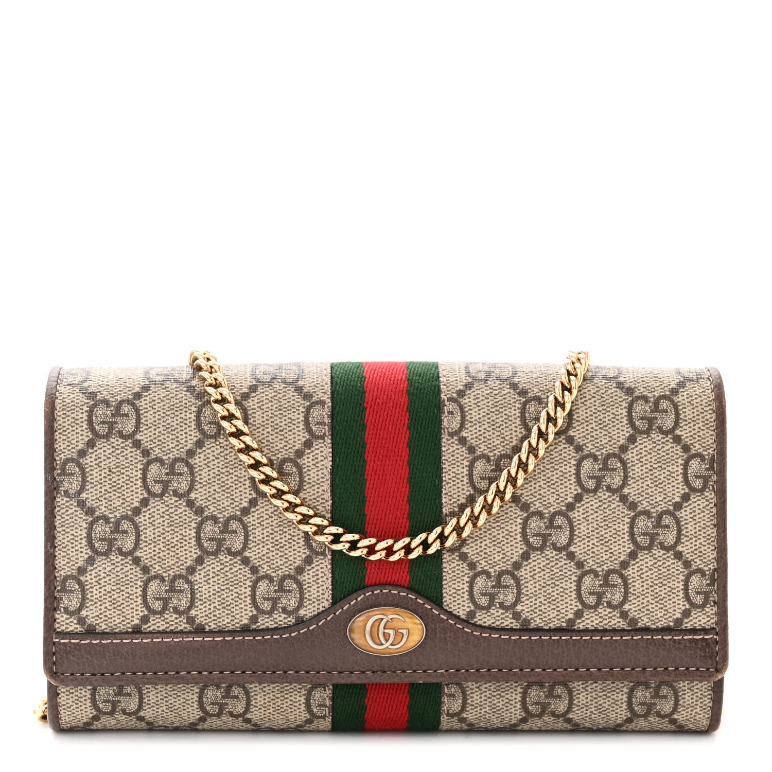 Gucci GG Supreme Monogram Web Ophidia Wallet On Chain Brown 1 of 12