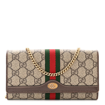 Gucci GG Supreme Monogram Web Ophidia Wallet On Chain Brown 1 of 12