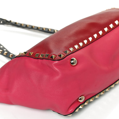 Valentino Garavani Vitello Colorblock Small Rockstud Tote Deep Rose Clover Grey Scarlet 19 of 22