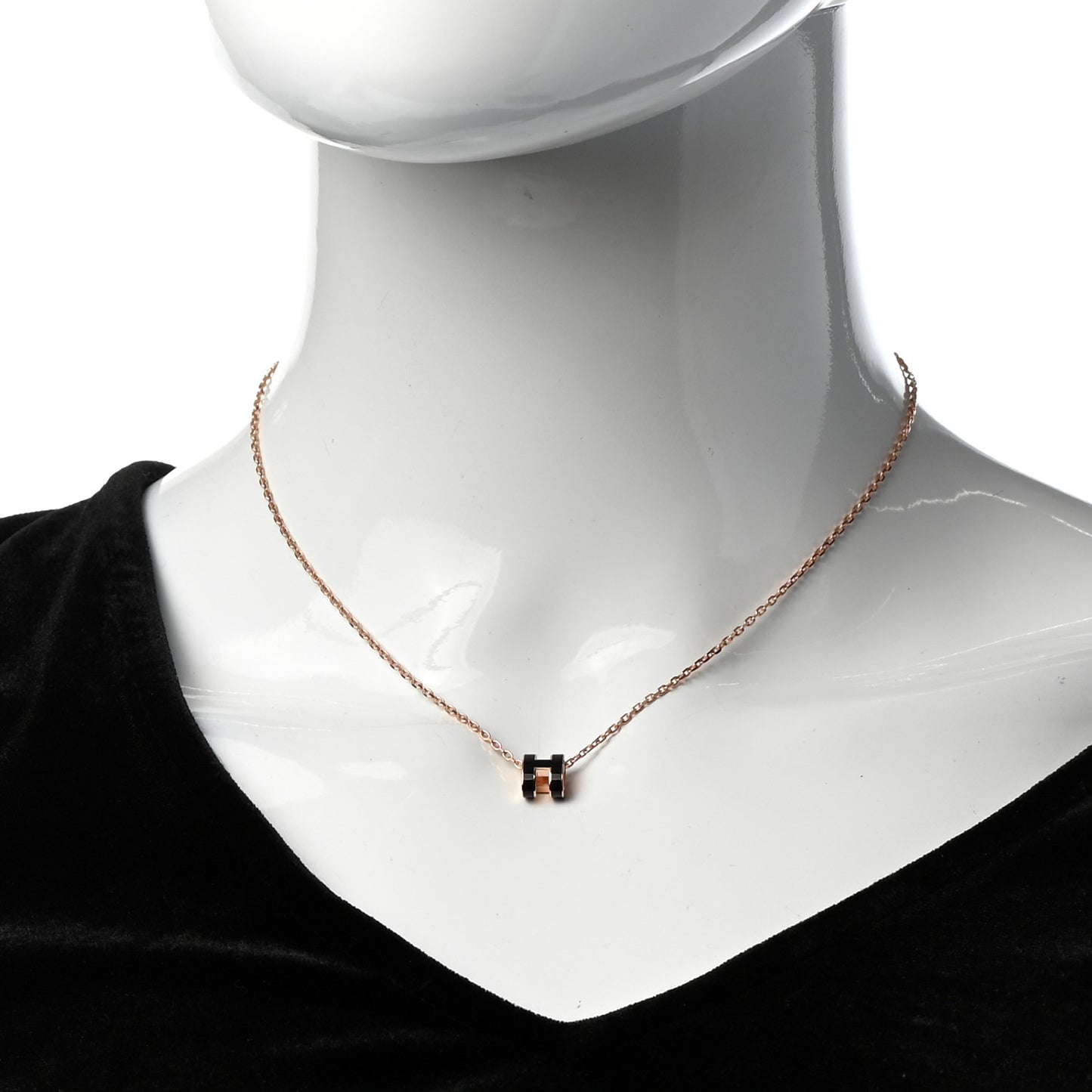 Lacquered Rose Gold Mini Pop H Pendant Necklace Black