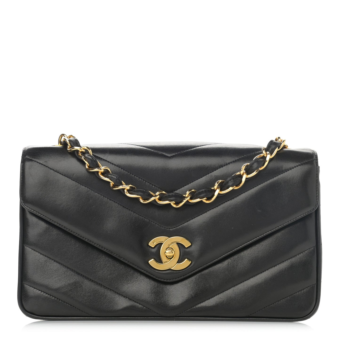 Lambskin Chevron Medium Flap Bag Black