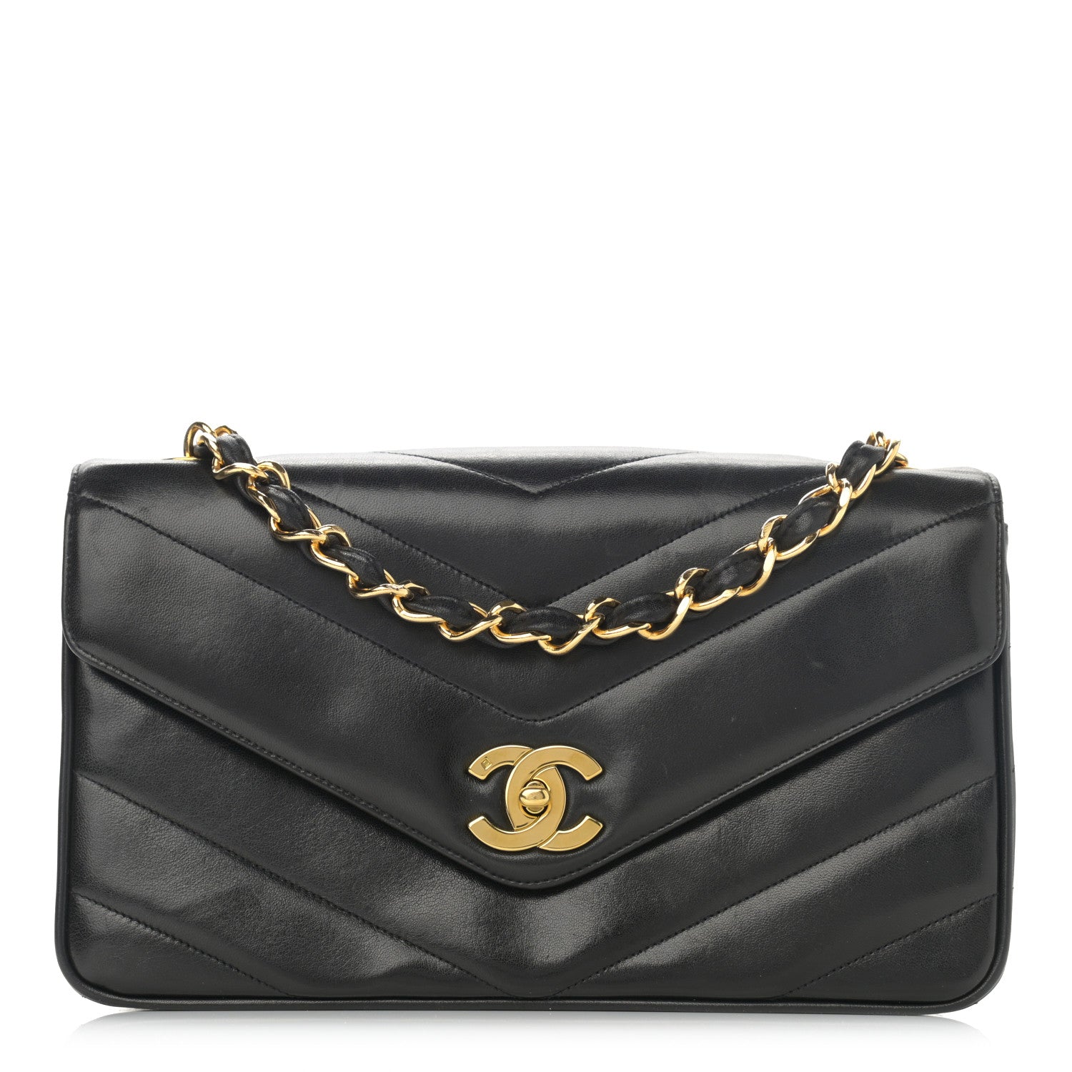 Chanel Lambskin Chevron Medium Flap Bag Black 1 of 13