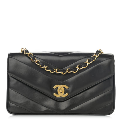 Chanel Lambskin Chevron Medium Flap Bag Black 1 of 13