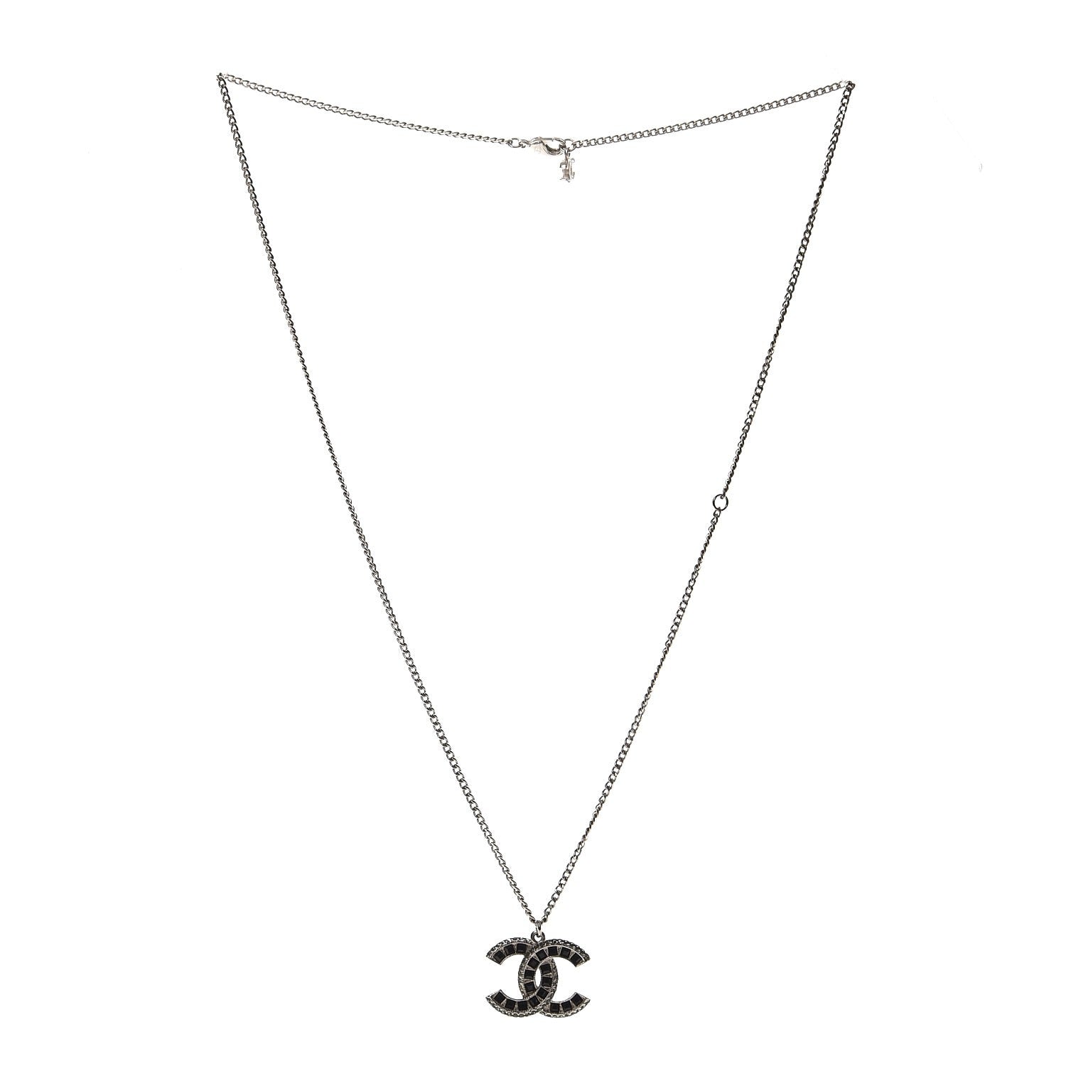 Chanel Ruthenium Baguette Crystal CC Necklace Black 3 of 4
