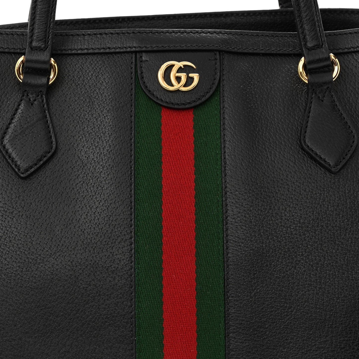 Textured Calfskin Web Medium Ophidia Shopping Tote Black