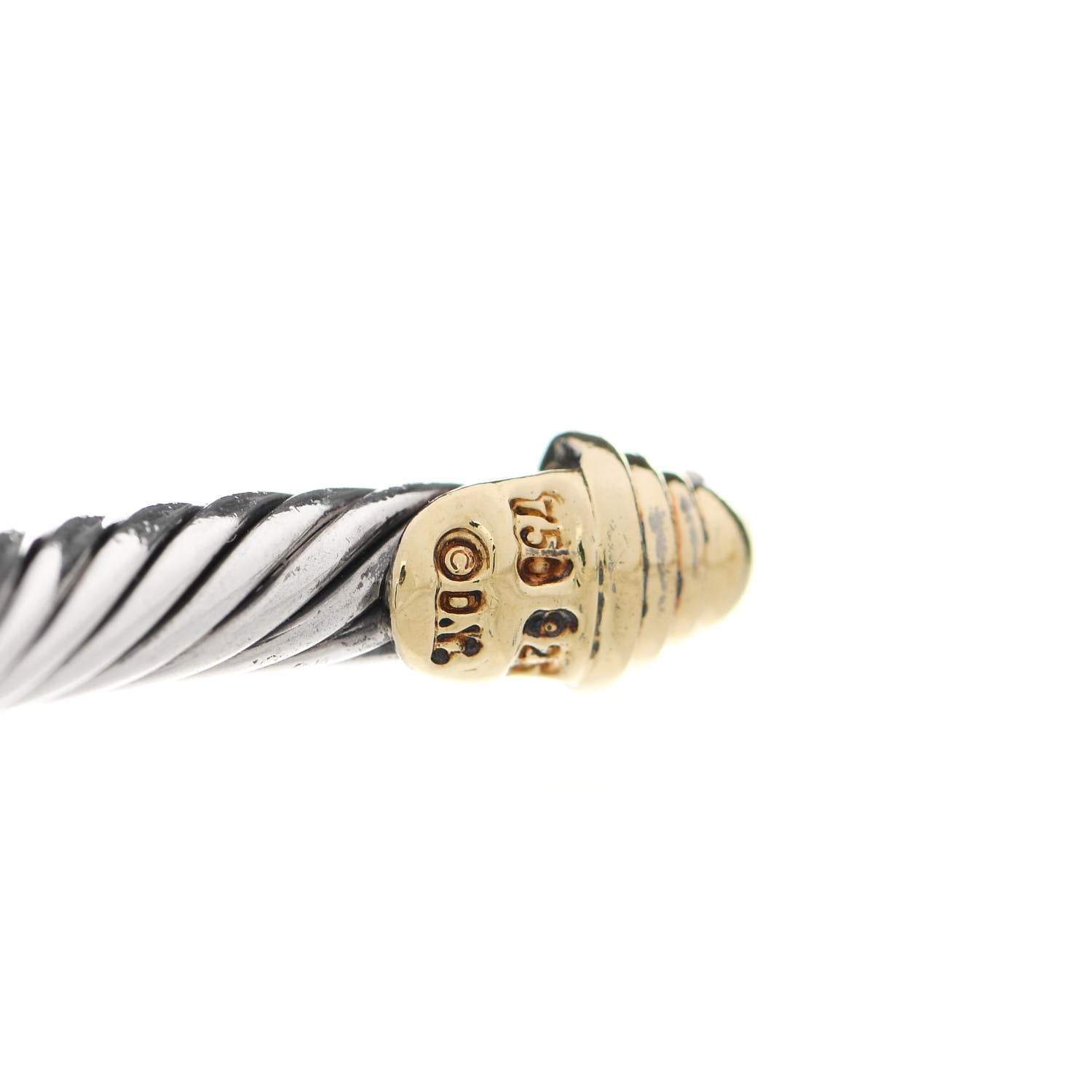 David Yurman Sterling Silver 18K Yellow Gold Diamond 4mm Cable Kids Bracelet 3 of 4