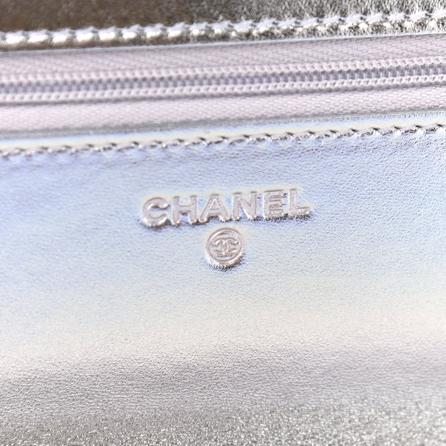 Chanel Gradient Metallic Calfskin Quilted Wallet On Chain WOC Silver Blue Yellow Purple 6 of 10