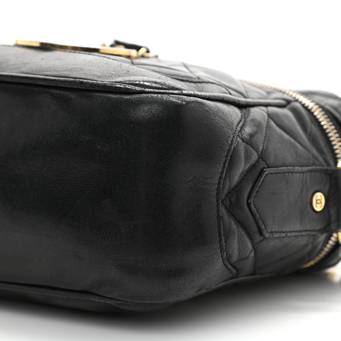 Lambskin Quilted Vanity Train Case Shoulder Bag Black