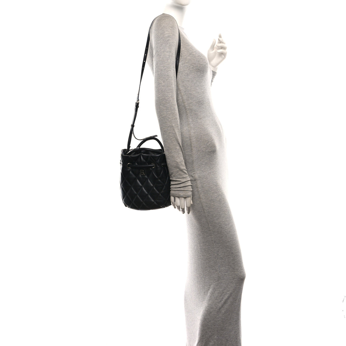 Balenciaga Nappa Calfskin Quilted Touch B Bucket Bag Black 2 of 10