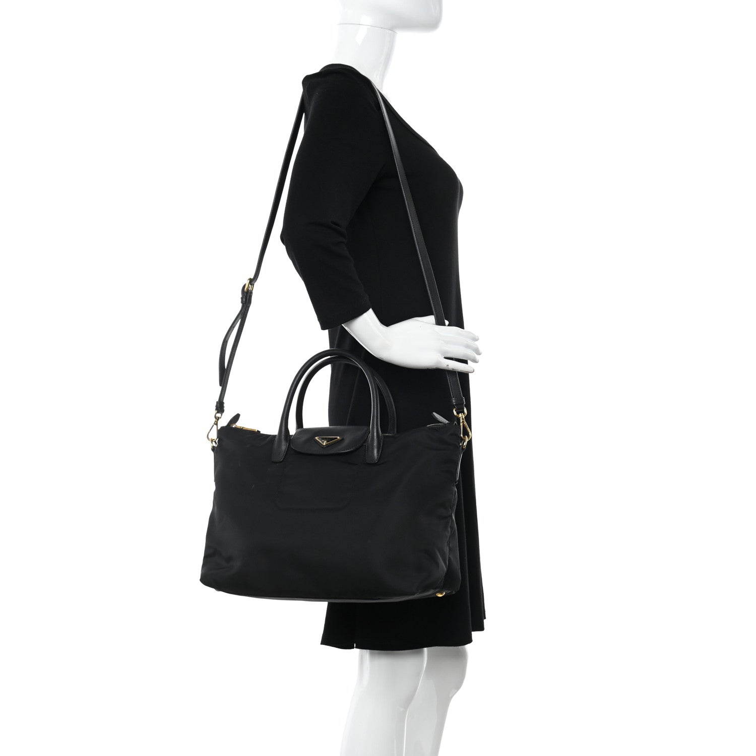 Prada Tessuto Nylon Saffiano Tote Black 2 of 12