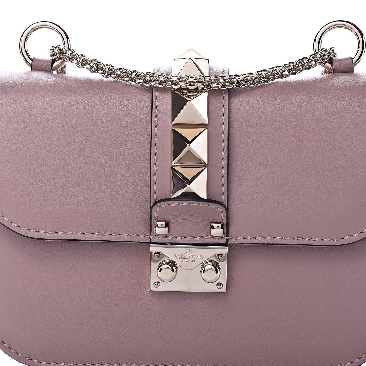 Vitello Small Glam Lock Rockstud Flap Poudre