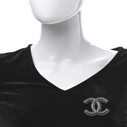 Chanel Resin Crystal CC Brooch Silver Black 2 of 4