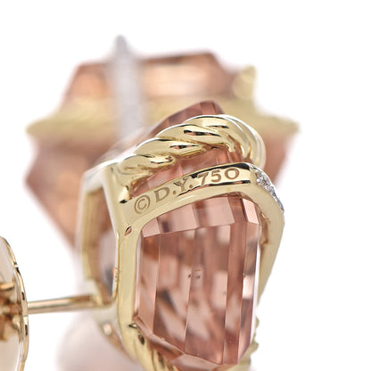 David Yurman 18K Yellow Gold Diamond Morganite 10mm Cable Wrap Earrings 4 of 4