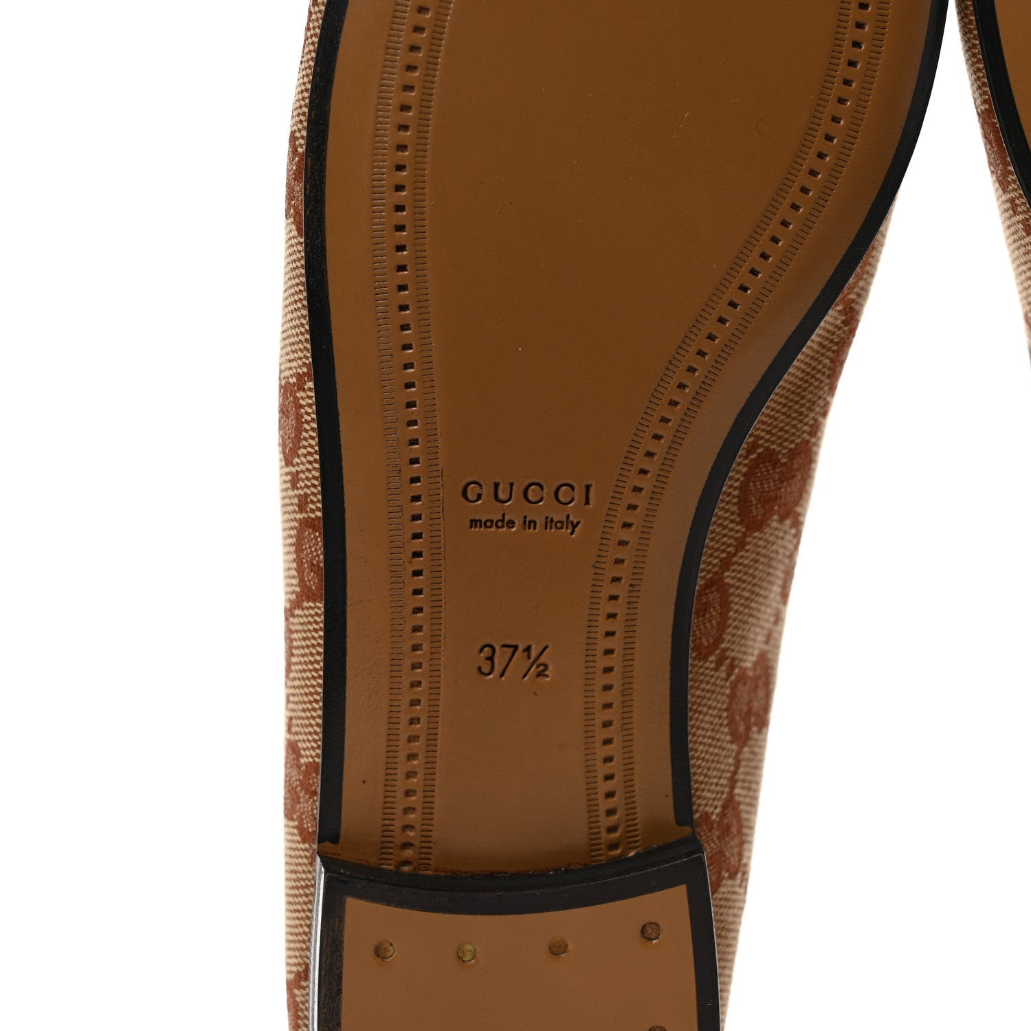Gucci Canvas GG Monogram Horsebit Womens Jordaan Loafers 37.5 Beige Ruggine Rust 6 of 9