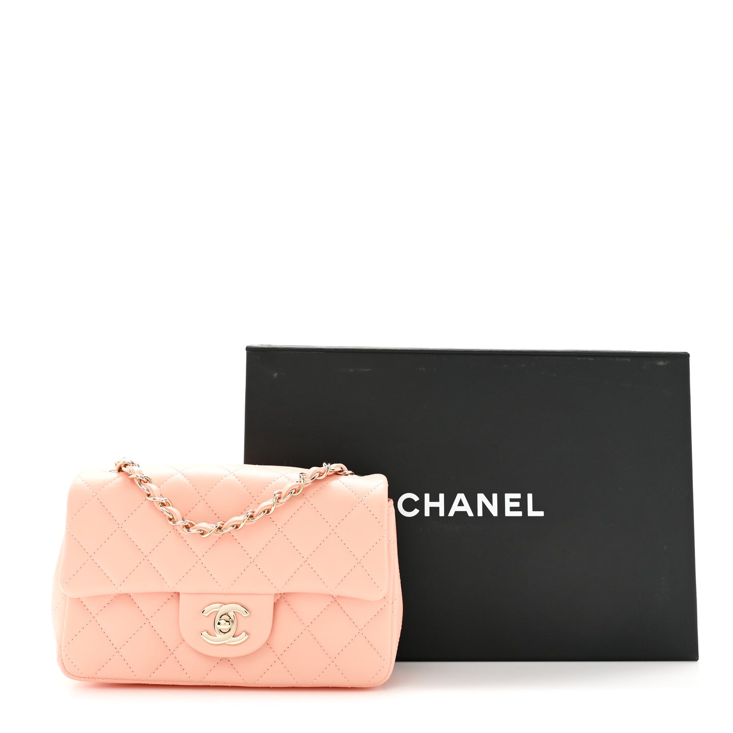 Lambskin Quilted Mini Rectangular Flap Light Pink