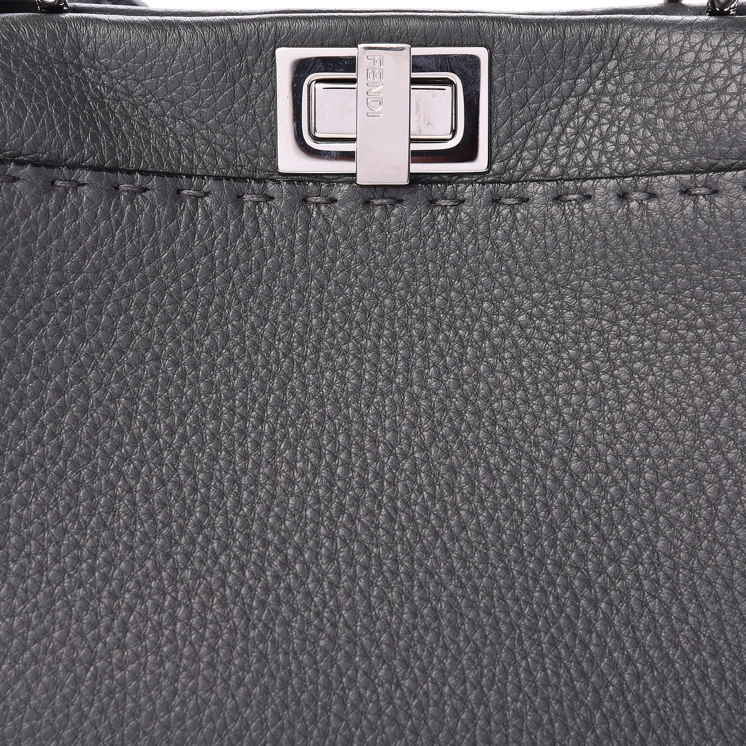 Fendi Cuoio Romano Selleria Bi-Color Mini Peekaboo Iconic Satchel Asfalto Latte 9 of 12