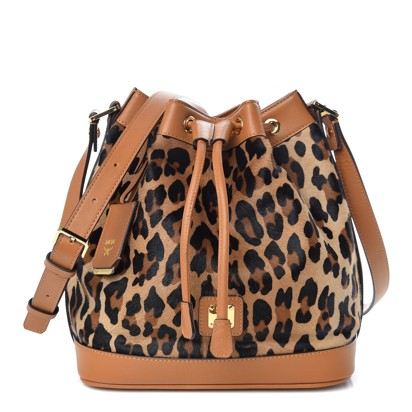 Calf Hair Calfskin Small Drawstring Bucket Bag Leopard