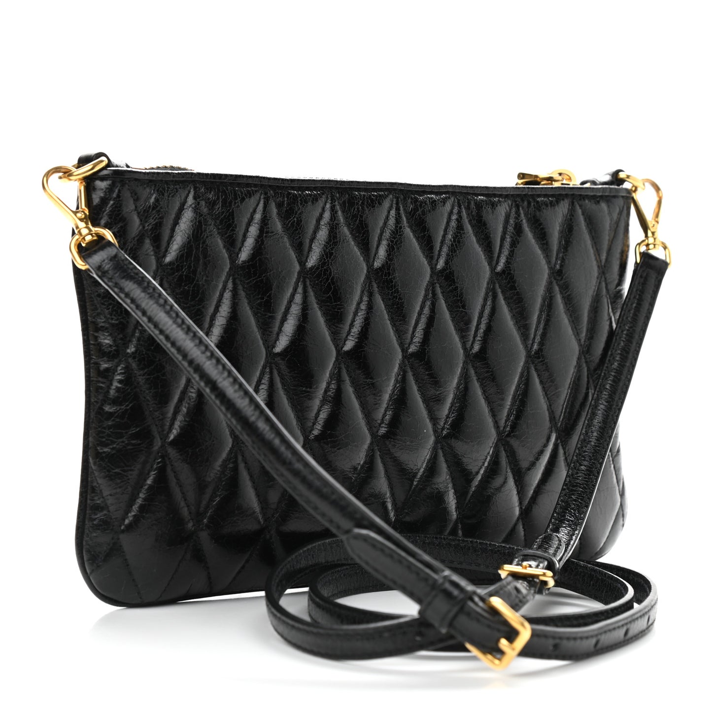 Vitello Shine Trapu Zip Crossbody Bag Black