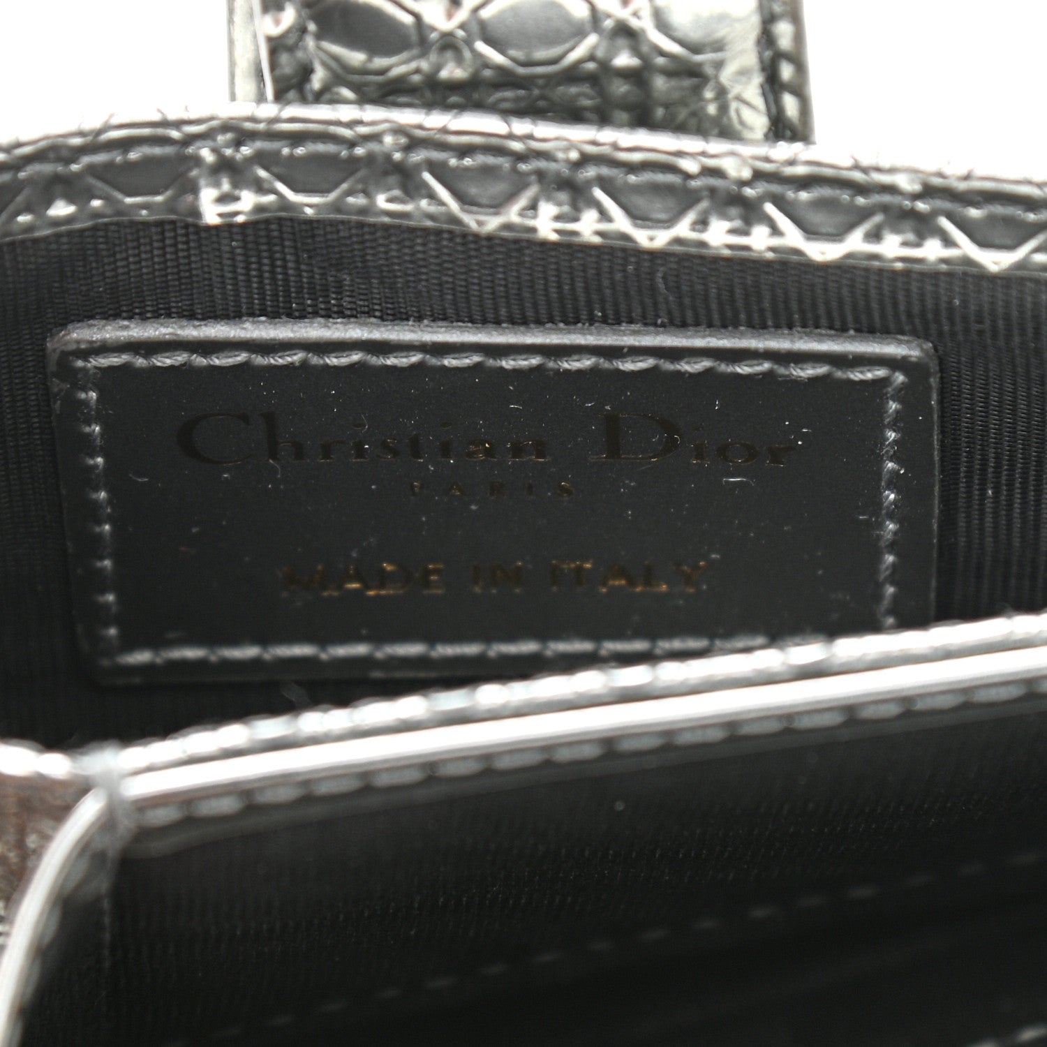 Christian Dior Metallic Patent Micro-Cannage Montaigne Gusseted Card Holder Silver 6 of 8