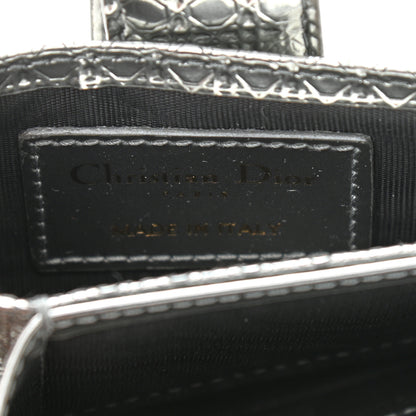 Christian Dior Metallic Patent Micro-Cannage Montaigne Gusseted Card Holder Silver 6 of 8