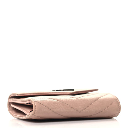 Saint Laurent Grain De Poudre Matelasse Chevron Monogram Compact Tri Fold Wallet Pale Pink 4 of 9