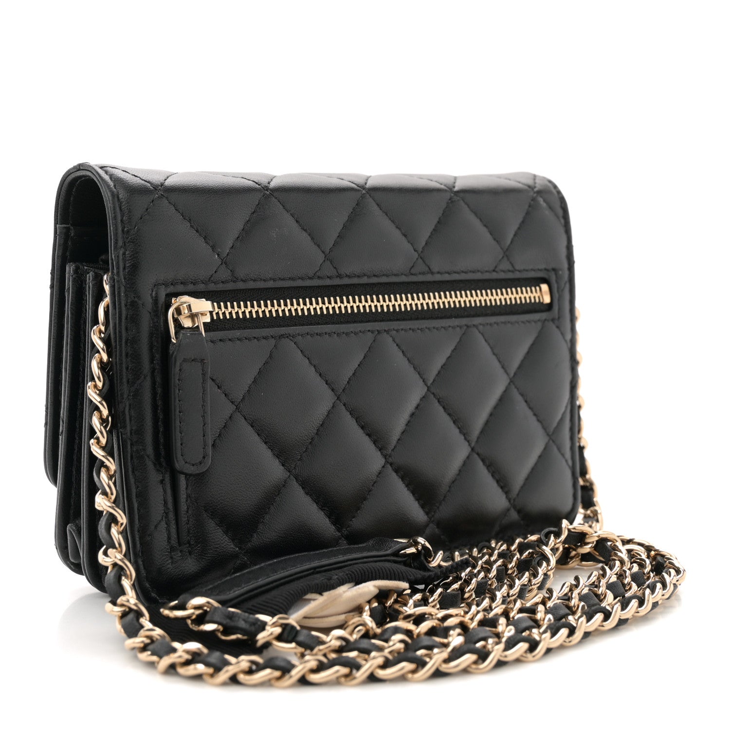 Chanel Lambskin Quilted Mini Camellia Bow Wallet On Chain WOC Black 3 of 11