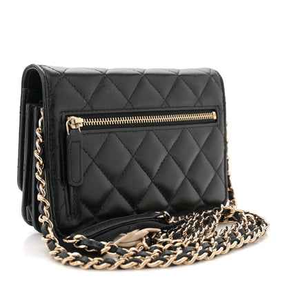 Chanel Lambskin Quilted Mini Camellia Bow Wallet On Chain WOC Black 3 of 11